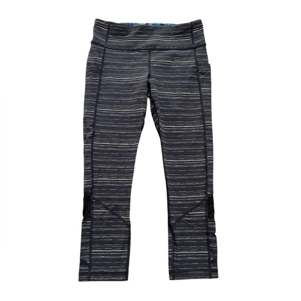 Lululemon 20” Pace Rival Crop Cyber Stripe Navy Blue Striped Leggings Size 6